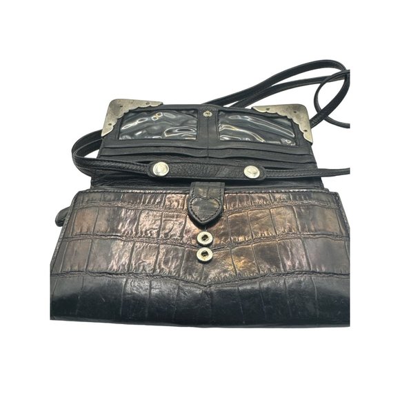 VTG Brighton Convertible Crossbody Clutch Purse Wallet Trifold Black Embossed - Picture 4 of 7